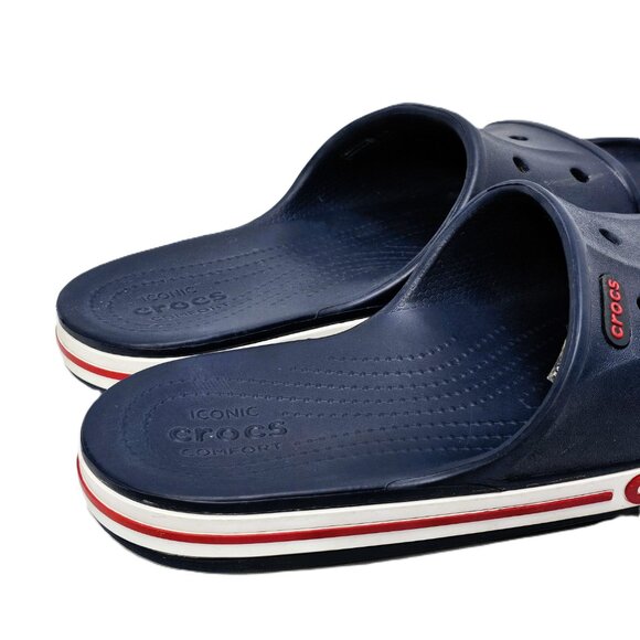 🔵 Crocs Navy Blue Slides – Iconic Comfort, Red Logo & Jibbitz-Ready Style W9/M7 - Picture 6 of 9